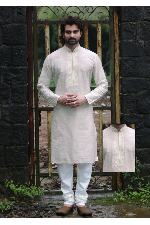 White Color Silk Kurta 